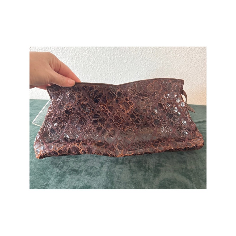 Unbranded Clutch Women Medium Brown Faux Croc Patchwork Vintage Evening Bag Zip